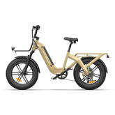 Beige ADO OASIS ONE Fat Tire Electric Bike with black frame and tires on a white background